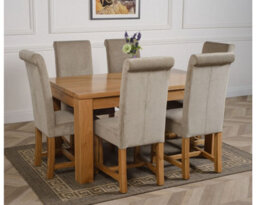 That's Furniture Dakota 152 X 87 Cm Chunky Medium Oak Dining Table And 6 Chairs Dining Set With Washington Grey Fabric Chairs - thumbnail 3