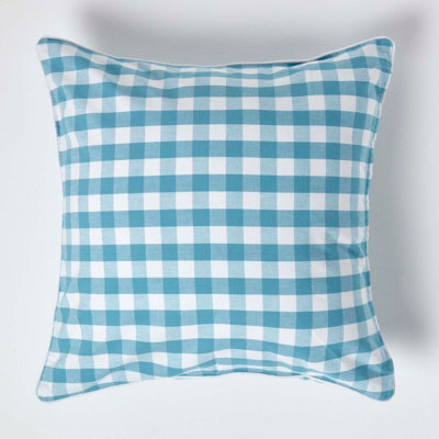 Homescapes Blue Block Check Cotton Gingham Cushion Cover, 60 X 60 Cm - image 1