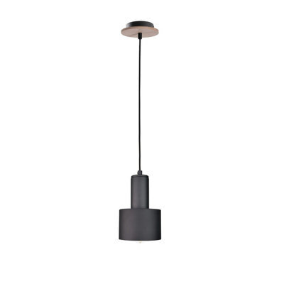 Luminosa Lighting Luminosa Luce Cylindrical Pendant Ceiling Light Black, Wood, 15Cm, 1X E27