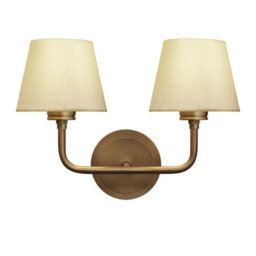 Industville Albany Double Wall Light - Natural Cotton Shades, Small Cotton Empire, Brass Wall Holder - thumbnail 2