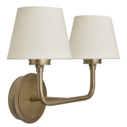 Industville Albany Double Wall Light - Natural Cotton Shades, Small Cotton Empire, Brass Wall Holder - thumbnail 3