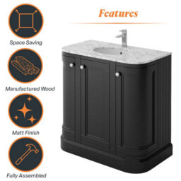 Plum&clay Fairmont Traditional Curved Black Floor Standing Vanity Unit With Ceramic Basin & Marble Top (W)900mm - thumbnail 5