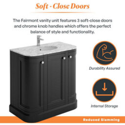 Plum&clay Fairmont Traditional Curved Black Floor Standing Vanity Unit With Ceramic Basin & Marble Top (W)900mm - thumbnail 3