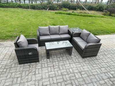 Fimous 6 Seater High Back Rattan Garden Furniture Set With Coffee Table Side Table Indoor Patio Lounge Sofa Set - image 1
