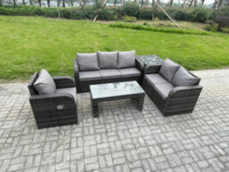 Fimous 6 Seater High Back Rattan Garden Furniture Set With Coffee Table Side Table Indoor Patio Lounge Sofa Set - thumbnail 2