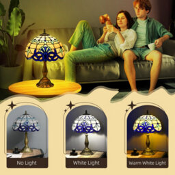Homcom Stained Glass Table Lamp, Handmade Antique Bedside Lamp For Bedroom - thumbnail 5