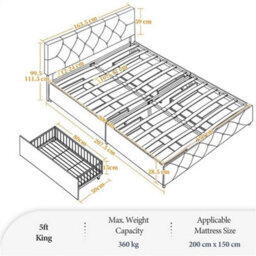 150X200Cm Black Upholstered Platform Bed With Adjustable Headboard And 2 Drawers - thumbnail 2