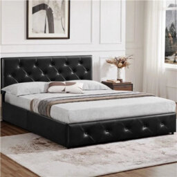 150X200Cm Black Upholstered Platform Bed With Adjustable Headboard And 2 Drawers - thumbnail 1