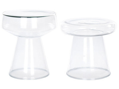 Wyld And Coco Novaglass Set Of 2 Transparent Round Glass Side Tables 37Cm, Modern Hairpin Leg Pair - image 1