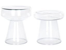 Wyld And Coco Novaglass Set Of 2 Transparent Round Glass Side Tables 37Cm, Modern Hairpin Leg Pair - thumbnail 1