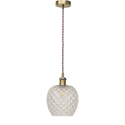 First Choice Lighting Baine - Clear Textured Glass Antique Brass Retro Pendant Fitting - image 1