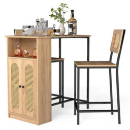 3Piece Bar Table Set Dining Table And 2 Bar Stools Set W/storage - thumbnail 4