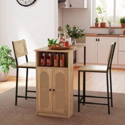 3Piece Bar Table Set Dining Table And 2 Bar Stools Set W/storage - thumbnail 3