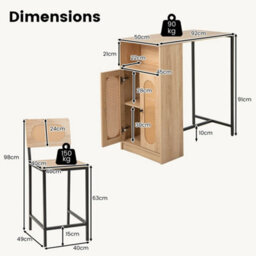 3Piece Bar Table Set Dining Table And 2 Bar Stools Set W/storage - thumbnail 2