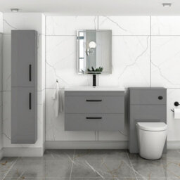 Royal Bathrooms Turin Indigo Grey Gloss 800mm Wall Hung Vanity Unit 2 Drawer With Mid-Edge Basin Sink & Matt Black Handles - thumbnail 4