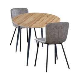 Hallowood Furniture Cullompton Round Dining Table 90Cm With 2 Taupe Faux Leather Chairs - thumbnail 9