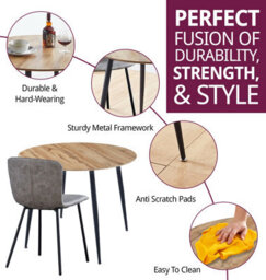 Hallowood Furniture Cullompton Round Dining Table 90Cm With 2 Taupe Faux Leather Chairs - thumbnail 2