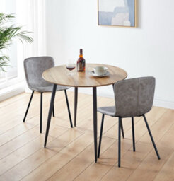 Hallowood Furniture Cullompton Round Dining Table 90Cm With 2 Taupe Faux Leather Chairs