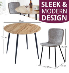 Hallowood Furniture Cullompton Round Dining Table 90Cm With 2 Taupe Faux Leather Chairs - thumbnail 3