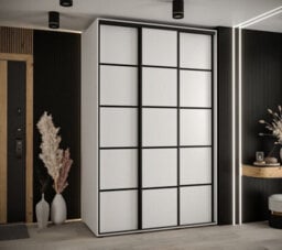Arte Cannes Iv Modern White Sliding Door Wardrobe 1500mm H2050mm D600mm With Black Steel Handles And Decorative Strips - thumbnail 2