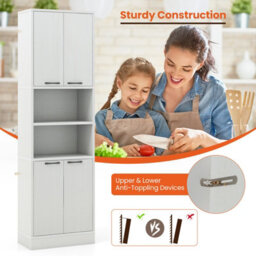 Costway 190Cm Tall Kitchen Pantry Cabinet Freestanding Cupboard With Doors & Shelves - thumbnail 8