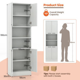 Costway 190Cm Tall Kitchen Pantry Cabinet Freestanding Cupboard With Doors & Shelves - thumbnail 2