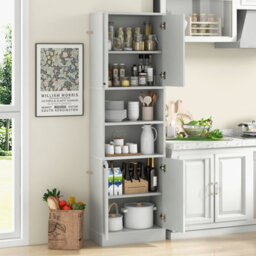 Costway 190Cm Tall Kitchen Pantry Cabinet Freestanding Cupboard With Doors & Shelves - thumbnail 3