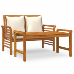 Berkfield 2 Piece Garden Lounge Set With Cream White Cushions Solid Wood - thumbnail 2