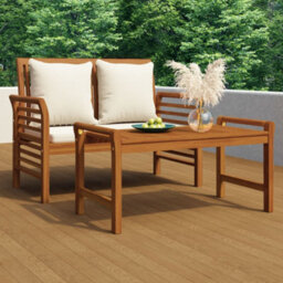 Berkfield 2 Piece Garden Lounge Set With Cream White Cushions Solid Wood - thumbnail 1