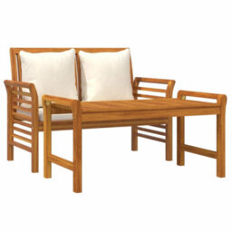 Berkfield 2 Piece Garden Lounge Set With Cream White Cushions Solid Wood - thumbnail 3