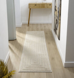 Isabella Living Room Area Rugs - Embossed Geometric Rectangle Design Cream 60Cm X 220Cm - thumbnail 1