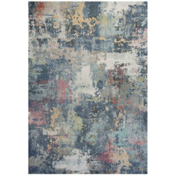 Loomed Navy Blue Multicoloured Abstract Distressed Soft Fireside Living Area Rug 190Cm X280Cm