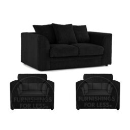 Furnishings For Less UK Luxor Jumbo Cord 2 + 1 + 1 Fabric 3 Piece Sofa Suite - Scatter Back Black - thumbnail 1