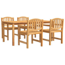 Berkfield 5 Piece Garden Dining Set Solid Wood Teak - thumbnail 2