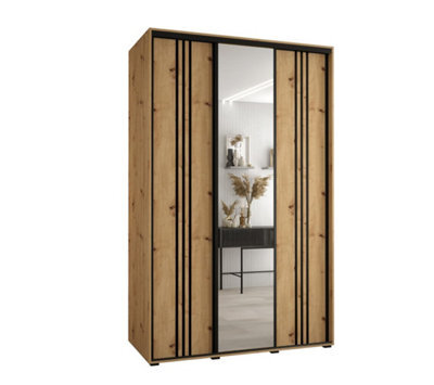 Arte Charming Oak Artisan Cannes Vii Sliding Wardrobe H2050mm W1600mm D600mm With Customisable Black Steel Handles - image 1