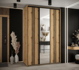 Arte Charming Oak Artisan Cannes Vii Sliding Wardrobe H2050mm W1600mm D600mm With Customisable Black Steel Handles - thumbnail 2