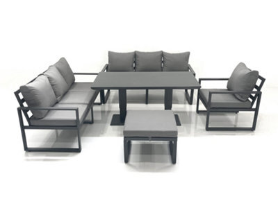 Fimous Outdoor Garden Furniture Set Aluminium Lounge Sofa Adjustable Rising Lifting Dining Table Set With Big Footstool Dark Grey - image 1