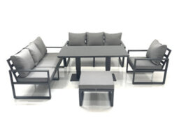 Fimous Outdoor Garden Furniture Set Aluminium Lounge Sofa Adjustable Rising Lifting Dining Table Set With Big Footstool Dark Grey - thumbnail 2