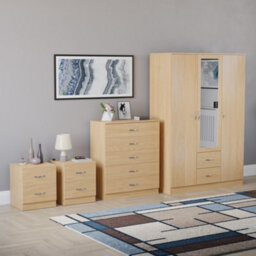 Lassic Vida Designs Riano 4 Piece Bedroom Set (2 Drawer Bedside Chest, 5 Drawer Chest, 3 Door 2 Drawer Mirrored Wardrobe), Pine - thumbnail 6
