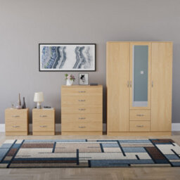 Lassic Vida Designs Riano 4 Piece Bedroom Set (2 Drawer Bedside Chest, 5 Drawer Chest, 3 Door 2 Drawer Mirrored Wardrobe), Pine - thumbnail 7