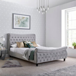 Bedmaster Oxford Grey Velvet Chesterfield Sleigh Bed King Size