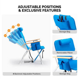 Folding Tall Backpack Beach Chair Heavy Duty Camping Chairs For Outdoor Garden - thumbnail 3
