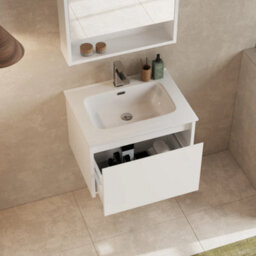 Banyetti Mino 600mm Wall Hung Vanity Unit With Athena Basin - Gloss White - thumbnail 1
