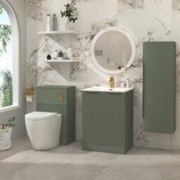 Royal Bathrooms Evora 600mm Sage Green Fluted Floor Standing Bathroom Vanity Unit 2 Door Cabinet With Ceramic Basin & Brushed Brass Handles - thumbnail 2