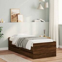 Berkfield Bed Frame Without Mattress Brown Oak 75X190 Cm Small Single Small Single - thumbnail 1