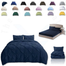TheWhiteWater Limited Pintuck Duvet Cover Set + Matching Pillowcases With Bedsheet - 3In1 Hotel Style Bedding Set - Navy Blue - thumbnail 1