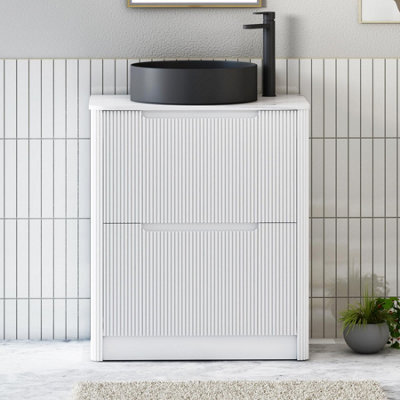 Royal Bathrooms Avenza 700mm Matt White Floor Standing Countertop Bathroom Vanity Unit 2 Drawer With Art Round Black Basin - image 1