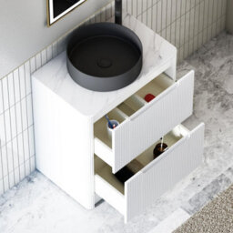 Royal Bathrooms Avenza 700mm Matt White Floor Standing Countertop Bathroom Vanity Unit 2 Drawer With Art Round Black Basin - thumbnail 5