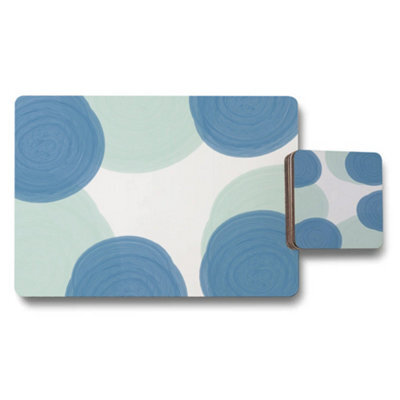 Benjamin Tate Design Blue Circular Print Placemats And Coasters Set With Wood Bottom Designer Artwork Limited Edition - image 1