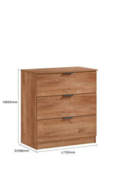 Richmond Chestnut Oak 3 Drawer Chest Of Drawers Bedroom Storage Furniture - thumbnail 5
